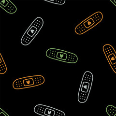 Seamless pattern with colorful band aid
