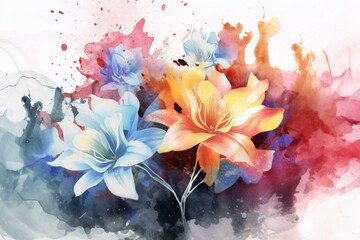 Abstract anime watercolor flower illustration with double exposure effect. Generative AI
