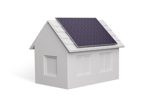 House with a solar panel on the roof. isolated on white. 3d render