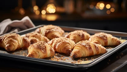 Tuinposter From raw dough to golden flaky perfection exquisite croissants freshly baked in the oven © Ilja
