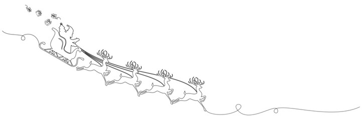 Lineart of santa claus with reindeer silhouette vector