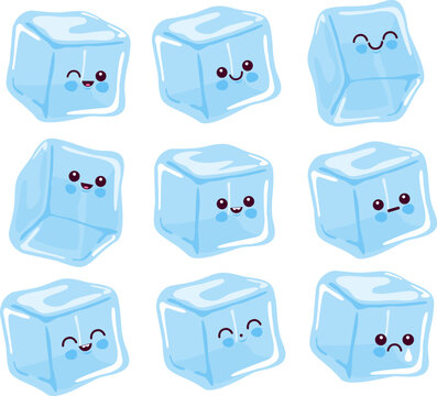 Cute cartoon ice cube characters. Vector illustration.