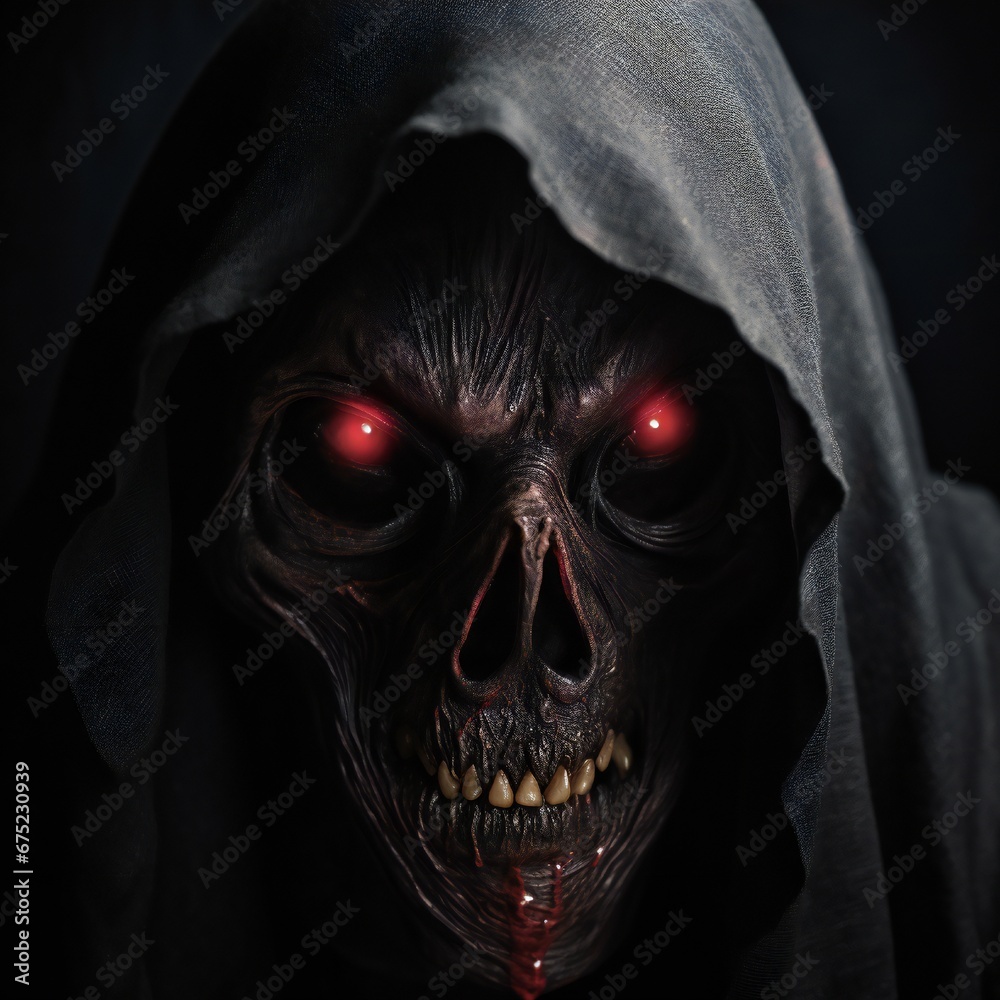 Aufkleber scary death face staring at you with red eyes from dark space generative ai