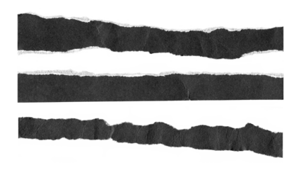 torn and ripped paper lines stripes with jagged edges from black paper in Y2K retro style, png isolated cardboard pieces on transparent background