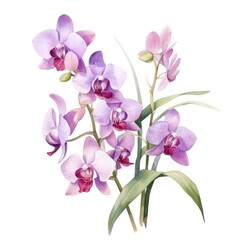 Fototapeta na wymiar watercolor orchid flowers illustration on a white background.
