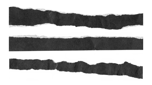 torn and ripped paper lines stripes with jagged edges from black paper in Y2K retro style, png isolated cardboard pieces on transparent background