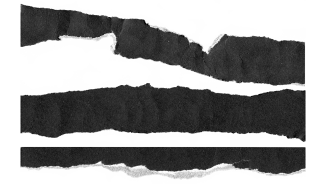 torn and ripped paper lines stripes with jagged edges from black paper in Y2K retro style, png isolated cardboard pieces on transparent background