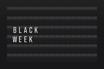 Black Week Text on Split-flap Display Board. Concept Image.