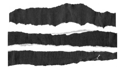 torn and ripped paper lines stripes with jagged edges from black paper in Y2K retro style, png isolated cardboard pieces on transparent background