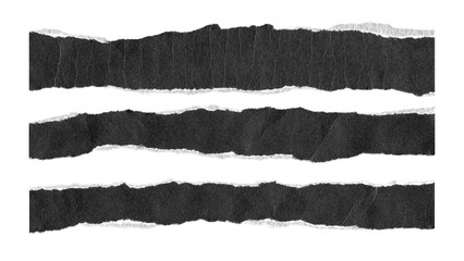 torn and ripped paper lines stripes with jagged edges from black paper in Y2K retro style, png isolated cardboard pieces on transparent background