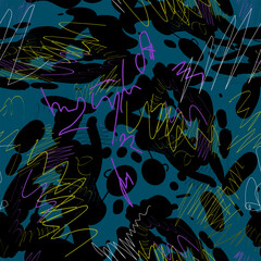 Abstract seamless urban vector pattern with wave lines and spots