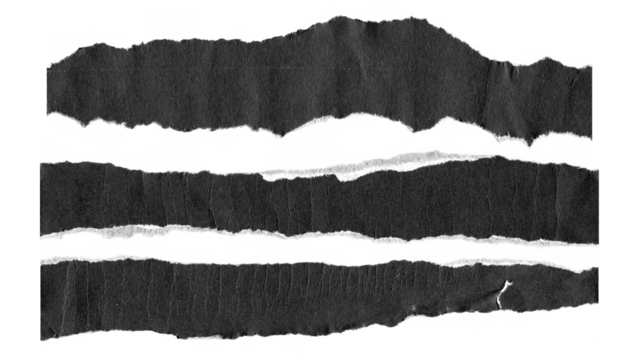 torn and ripped paper lines stripes with jagged edges from black paper in Y2K retro style, png isolated cardboard pieces on transparent background