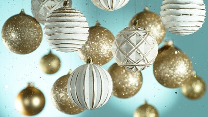 Christmas Holiday Balls with Falling Glittering Particles