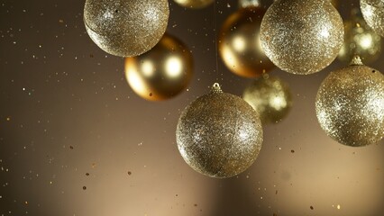 Christmas Holiday Balls with Falling Glittering Particles