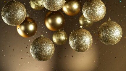 Christmas Holiday Balls with Falling Glittering Particles