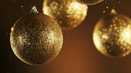Christmas Holiday Balls with Falling Glittering Particles
