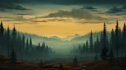 Papier Peint photo Forêt dans le brouillard sunrise in the mountains HD 8K wallpaper Stock Photographic Image 