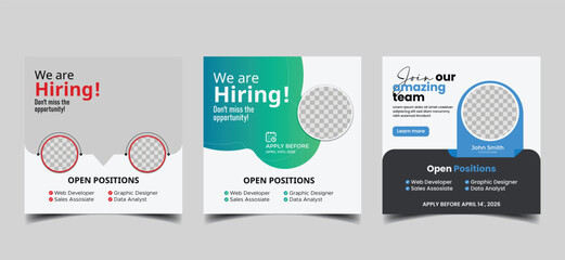 business we are hiring job position vacancy social media square web banner instagram post vector 