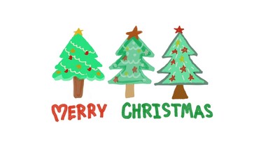 งานศิHand drawing picture of trees with text Merry Christmas on white background . Concept, greeting card. Holiday and festival celebration.ลปะที่ไม่มีชื่อ