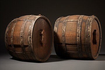 a pair of wooden barrels. Generative AI