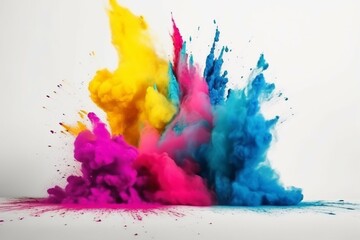 Fototapeta na wymiar Colorful paint powder explosion on white background. Generative AI