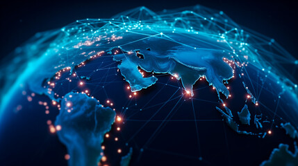 worldwide network connection technology, digital art. world map and binary