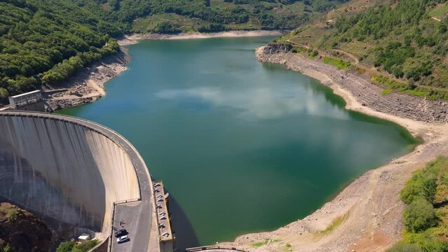 Aerial View Of Belesar Reservoir In Minho River During Summer In Lugo, Galicia, Spain.