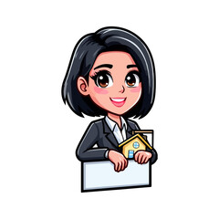 logo businesswoman, female Real estate agent mascot logo, property agent branding, female real estate agent illustration, female realtor logo, businesswoman mascot