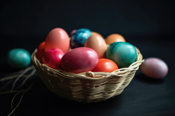 Colorful Easter eggs in basket