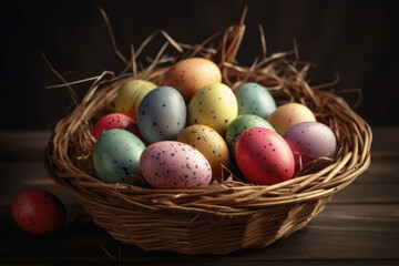 Naklejka na ściany i meble Colorful Easter eggs in basket