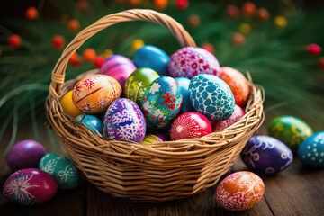 Fototapeta premium Colorful Easter eggs in basket