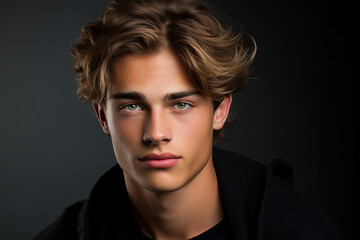 Obraz premium Generative ai modern technology portrait of attractive virile man after salon haircut barbershop stylist