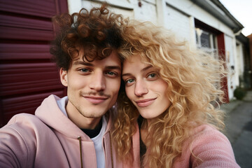 Generative AI photography of adorable beautiful couple outdoors