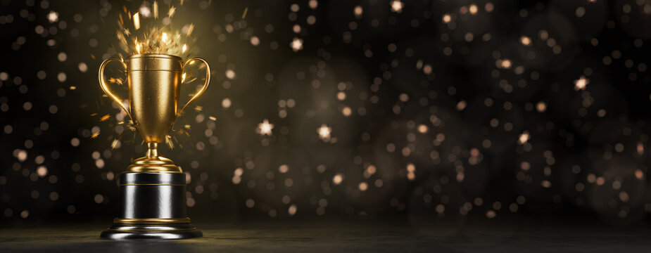 Winner's Cup. Achievements. Best in Class Trophy Award. Victory. Top Performance Award. Goal achievement concept. First place in a computer game. Winner certificate. 3D render.