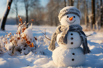 Obraz premium Created with generative ai technology image funny white snowman creation of family parents children playing in snow