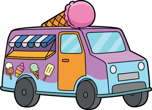 Ice Cream Truck Cartoon Colored Clipart 