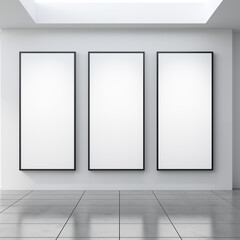 empty canvas mockups on wall in a gallery