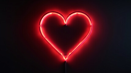 Red heart shape neon light on dark wall background