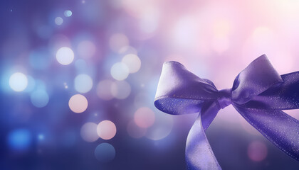 Purple ribbon on blurred background, world cancer day concept