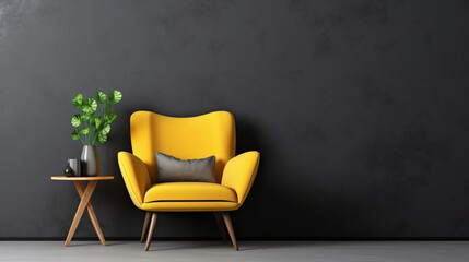 Dark wall mock up with yellow armchair on black wall