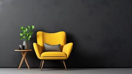 Foto op Plexiglas Dark wall mock up with yellow armchair on black wall © khan