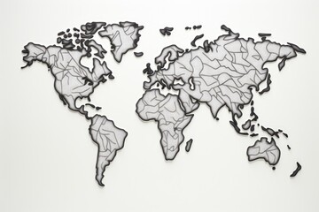 World map on a white background. Vector illustration. Eps 10, Outlined map of the world, line art, black and white, AI Generated