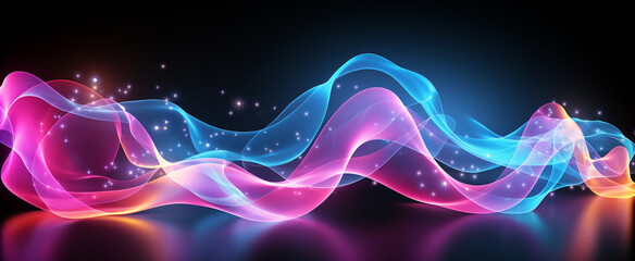 Yellow and pink gradient wave neon lines, 3d render_