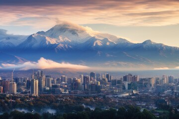 Naklejka premium Aerial view of the city of Santiago de Chile, Chile, Panorama von Santiago, Chile mit Andenkordillere, AI Generated