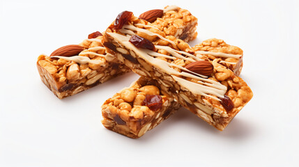Delicious granola protein bars on transparent background
