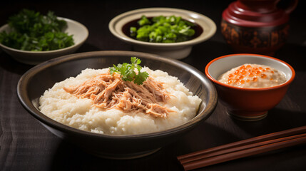 Rice congee with shredded chicken meat