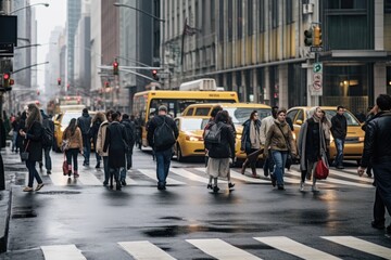 People crossing the street in Manhattan, People cross the street, AI Generated