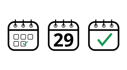 Simple, hollow calendar icons isolated on white background. Flat icons for websites, blogs and graphic resources. calendar with a specific day marked, day 29.