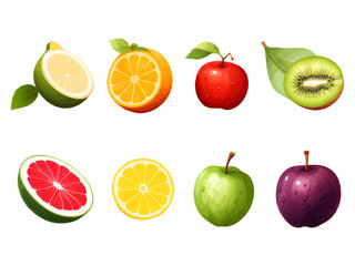 set of fruit on a white background