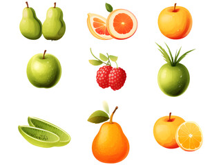 set of fruit on a white background